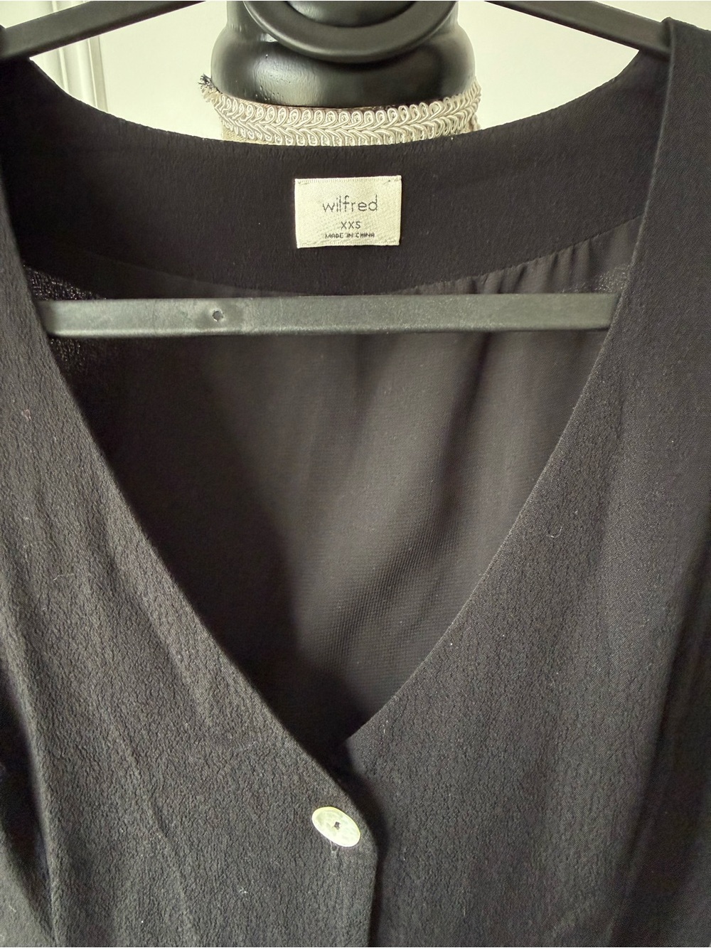 Aritzia Wilfred Black V neck Button Front Midi Dress - Picture 3 of 7